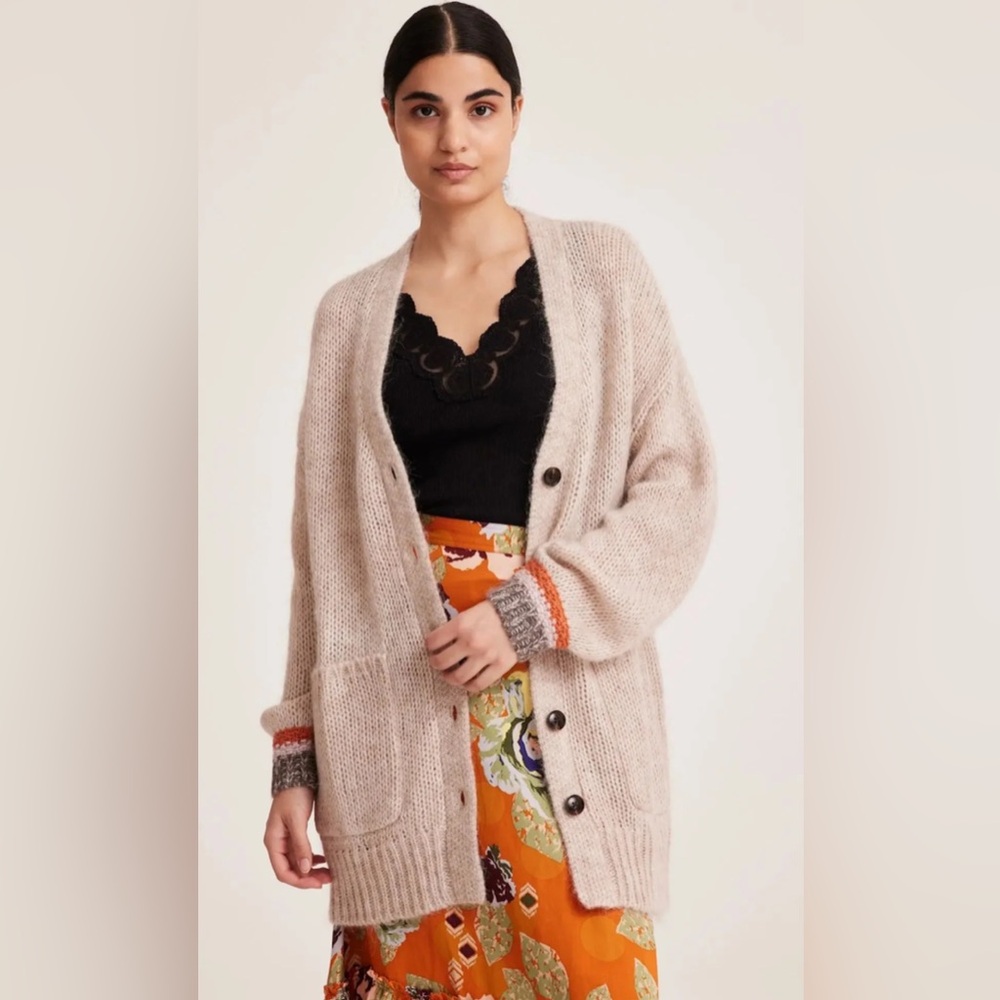 Odd Molly Beige Cardigan with Black Buttons